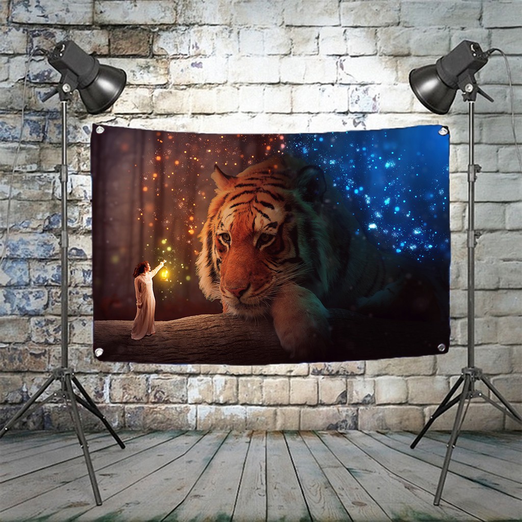 Bedroom Background Decor Poster Banner Hanging Paint Art Tigers