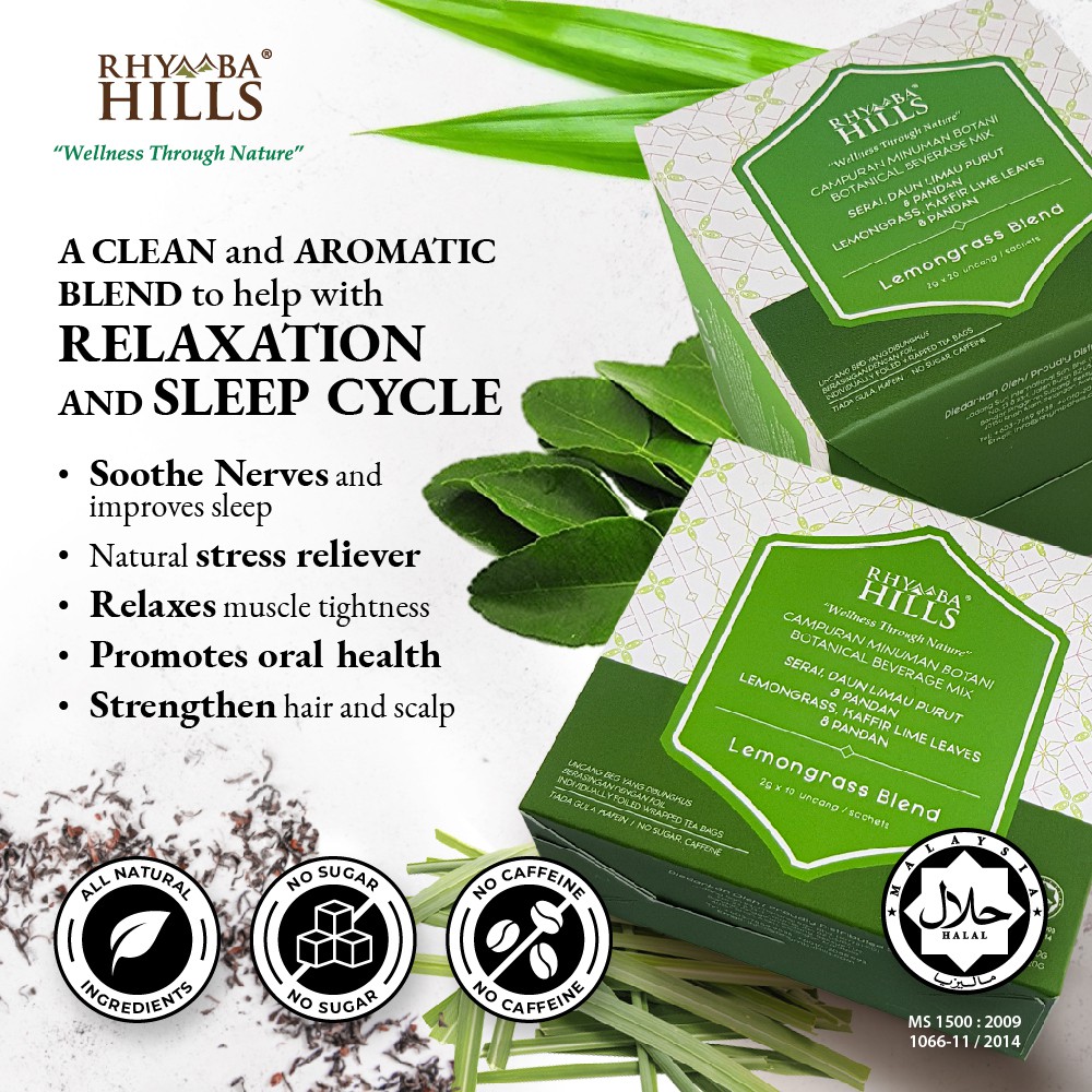 [10sachet Herbal Infusion Tea] Rhymba Hills Lemongrass Blend (Kaffir Lime Leave,Pandan) Ease Stress / Help Insomnia