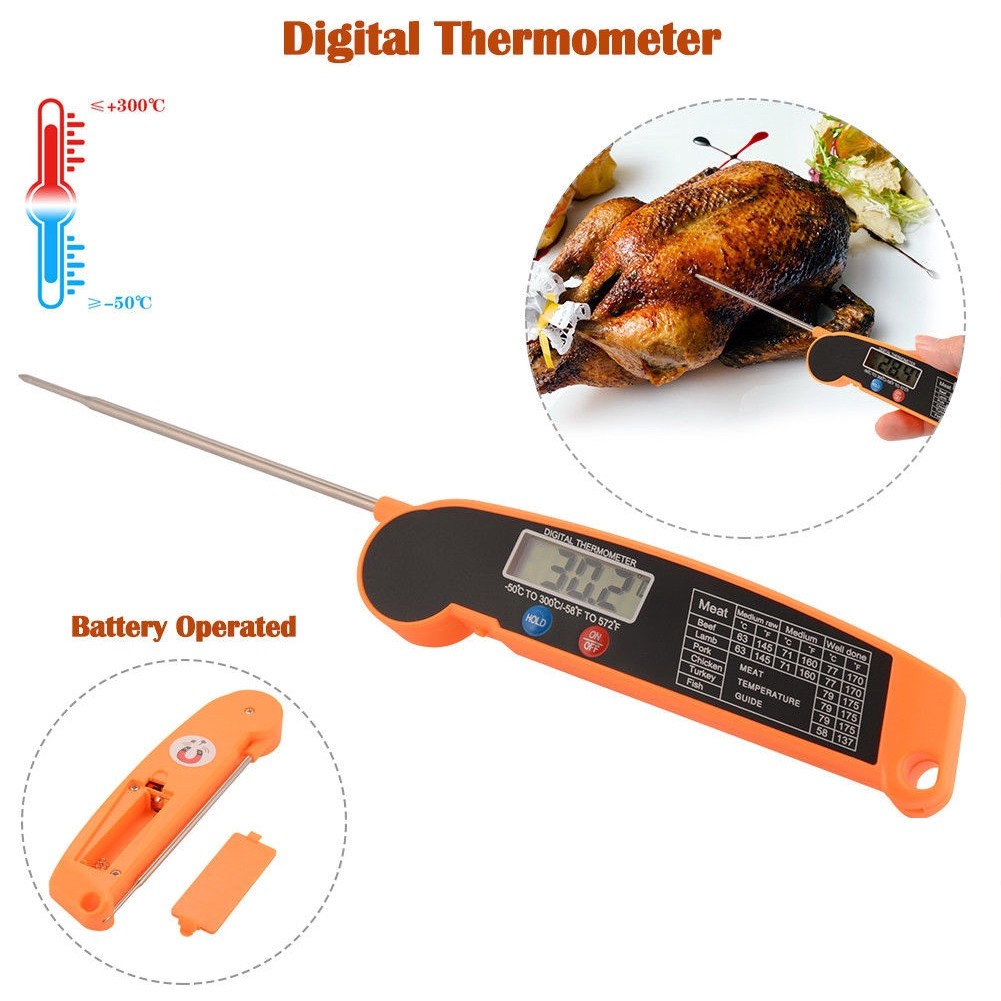 Digital LCD Folding Food Thermometer Meat Foldable BBQ Cooking temperature Milk Liquid suhu