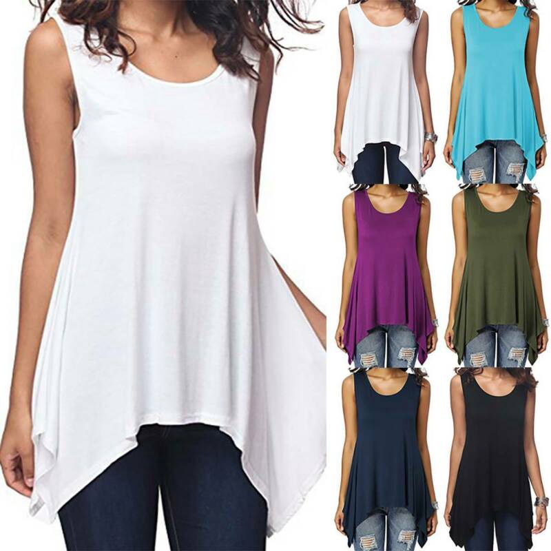 Baggy T-shirt For Womens Cotton Linen Sleeveless Vest Tee Blouse Tank Tops Plus Size 