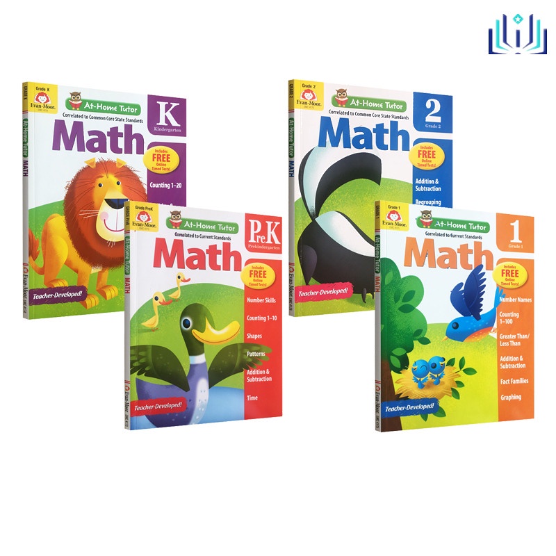 English Original “Evan Moor At Home Tutor Math Grade Pre K / K / 1 / 2” Kindergarten—Elementary School Student Kids Mathematics Textbook Workbook Exercise Book | Shopee Malaysia