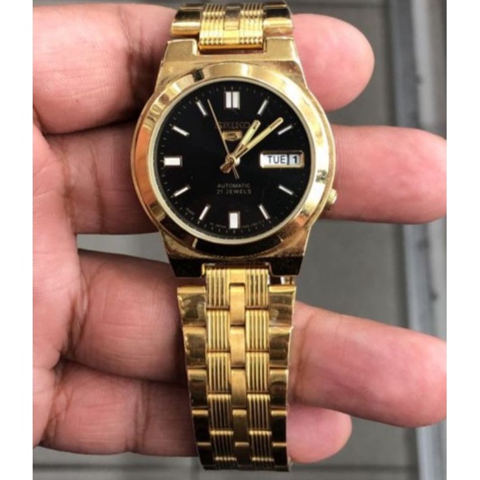 ORIGINAL Seiko 5 Gold Plated Black Dial UNISEX Automatic Watch | Shopee  Malaysia