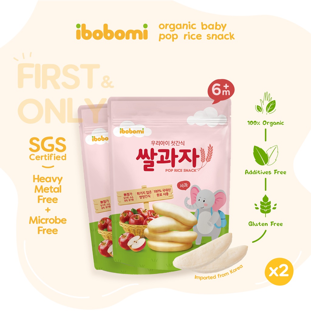 Korea Ibobomi Organic Pop Rice Snack - Apple (30g x 2) [Twin Pack ...