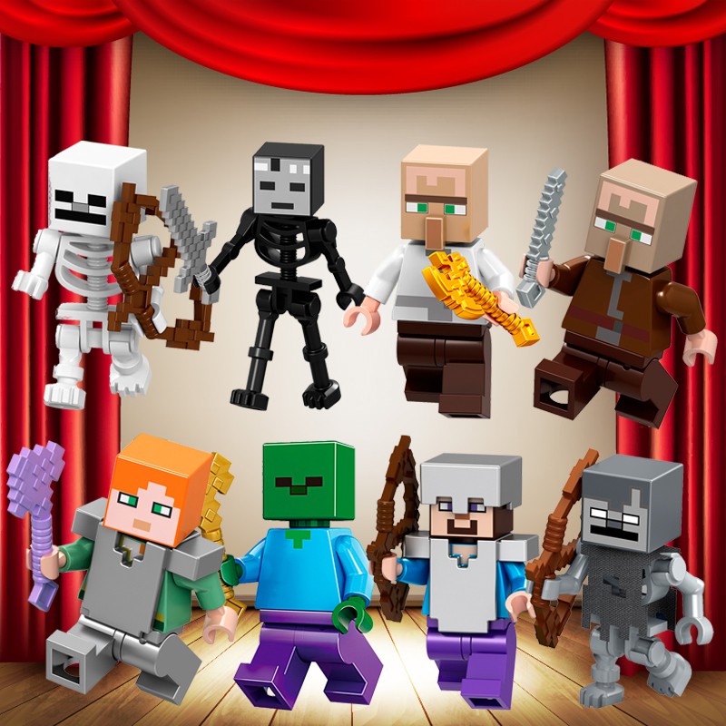 Minecraft Compatible With Lego Game Minifigures Elrath Dragon Zombie Pigman Villager Alex Steve Creeper Enderman Stray Skeleton Wither Snow Golem Charged Creeper Overwatch Reaper Ow Genji Windowmaker Building Blocks Kids Toys Sonic