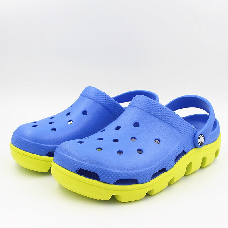 blue and yellow crocs