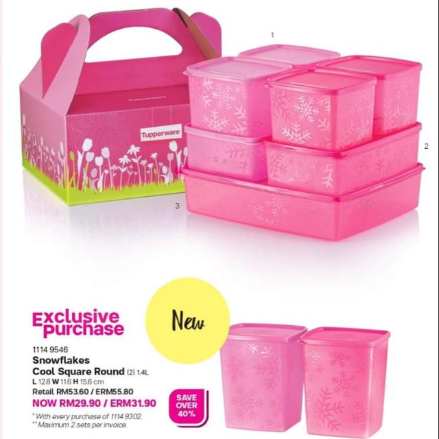 READY (7pcs+box / 7pcs+box+pwp2pcs)Tupperware New Color Snowflakes Set and PWP Cool Square Round Snowflake Snow Fresh