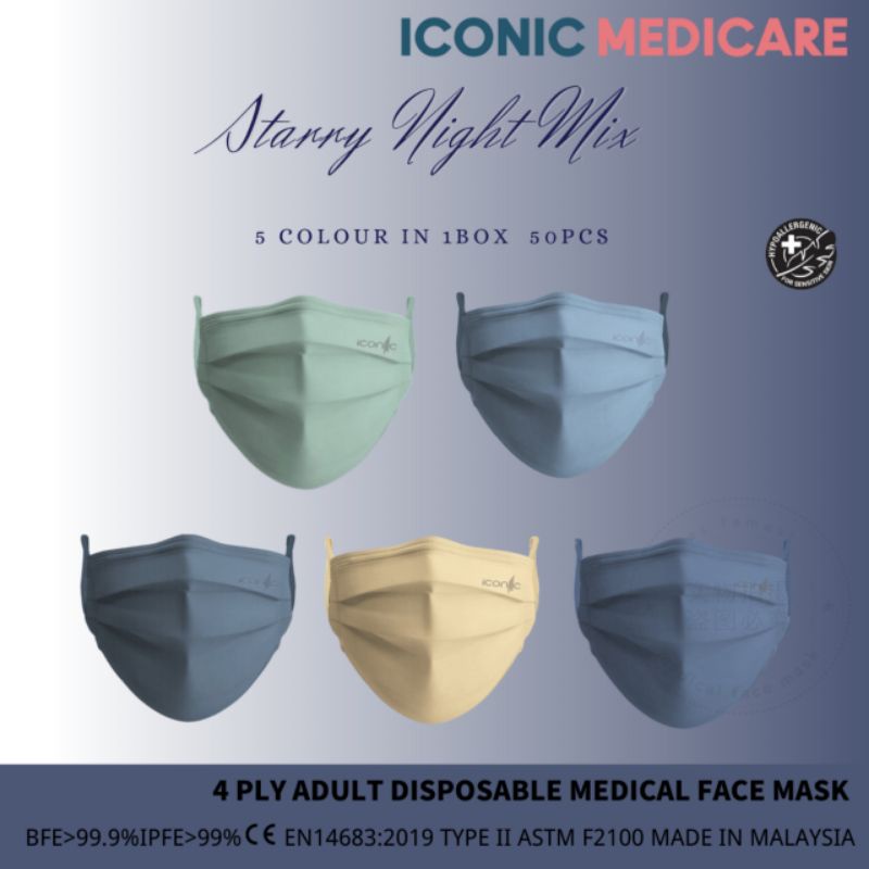 Iconic STARRY NIGHT mix Adult 4 Ply Medical Disposable Face Mask 50pcs