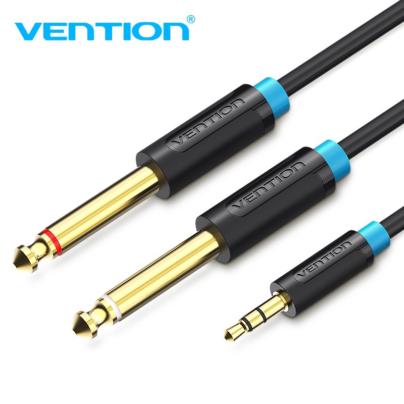 Double Câble Mono 6.35mm Vention 1.5M - Jack 3.5mm Vers Double 6.35mm Mâle Y Splitter Audio Pour Mixeur, Ampli Et Haut-parleurs