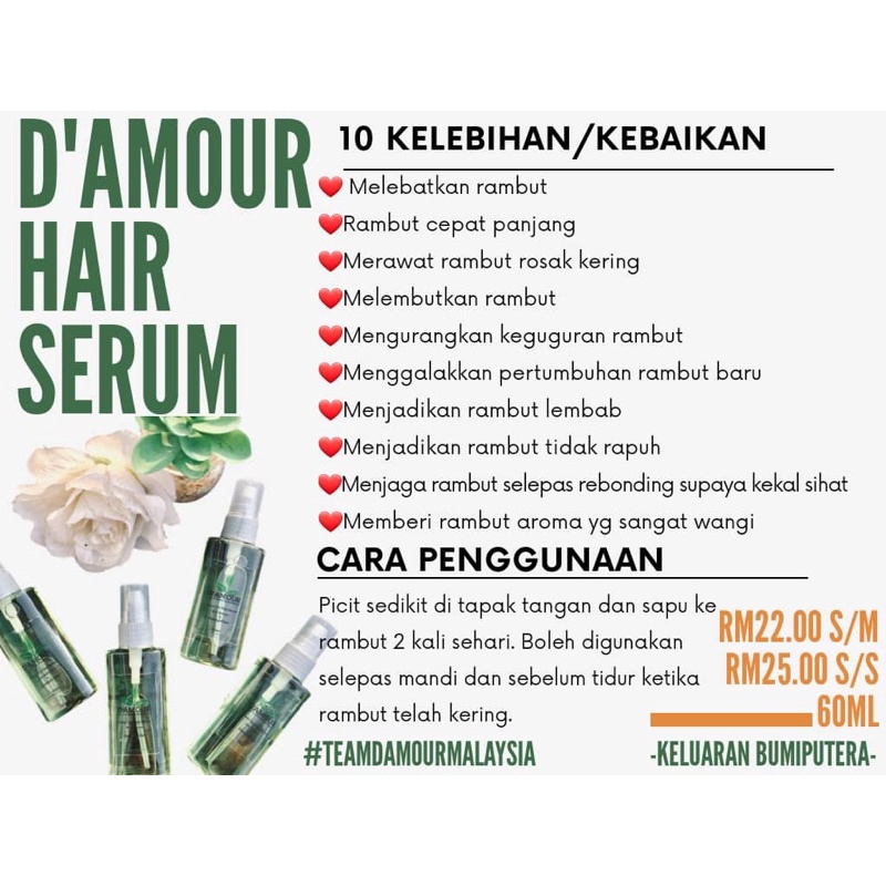 Damour Hair Serum Green Tea Ready Stock Freegift Shopee Malaysia