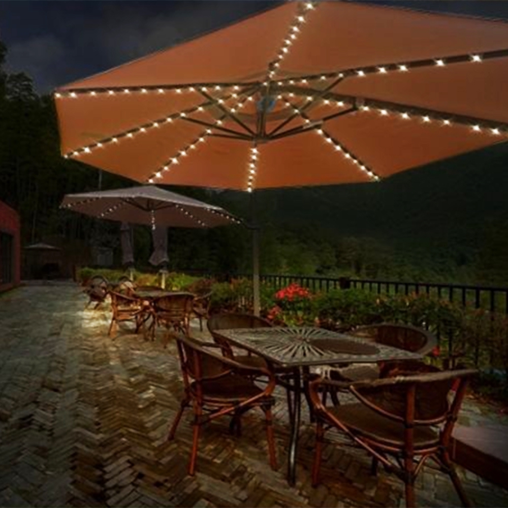 Parasol String Lights Battery Powered Patio Led Umbrella Light 3 Light Modes And Usb Rechargeable For Long Time Cordless Outdoor Camping Tents Lighting Use Umbrella Lights Lighting