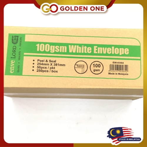 【1BOX=250PCS ! ! !】LION 10"x15" White Envelope 100gsm (254mmx381mm) (EW-40484) (Peel&Seal) (250PCS) 