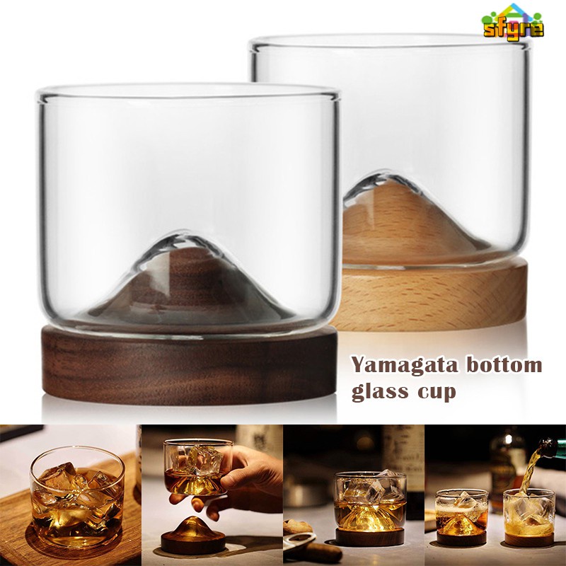 Sfy Whiskey Glass With Mountain Shape Wooden Bottom Holder Home Kitchen Supplies Shopee Malaysia