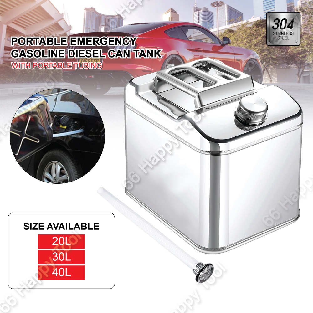 Portable Stainless Steel Oil Tank Container 20L 30L 40L Emergency Gasoline Diesel Can Storage Free Tube Tong Minyak