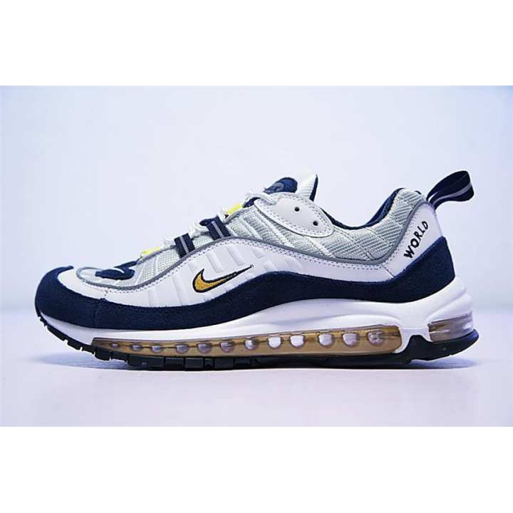 Nike Air Max 98 Men S Breathable Running Shoes Outdoor Sports Shoes Sports Fashion Dark Blue Yellow Shopee Malaysia