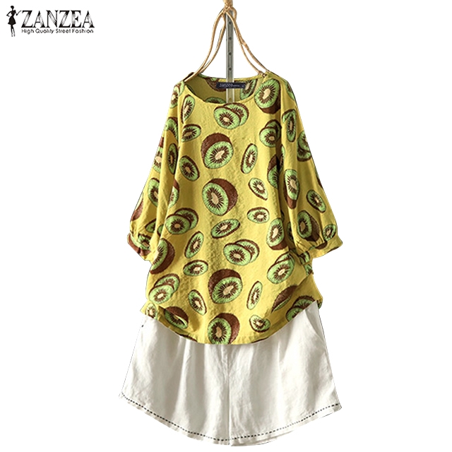 ZANZEA Women Casual Printed O Neck Short Sleeve Plus Size Blouse ...