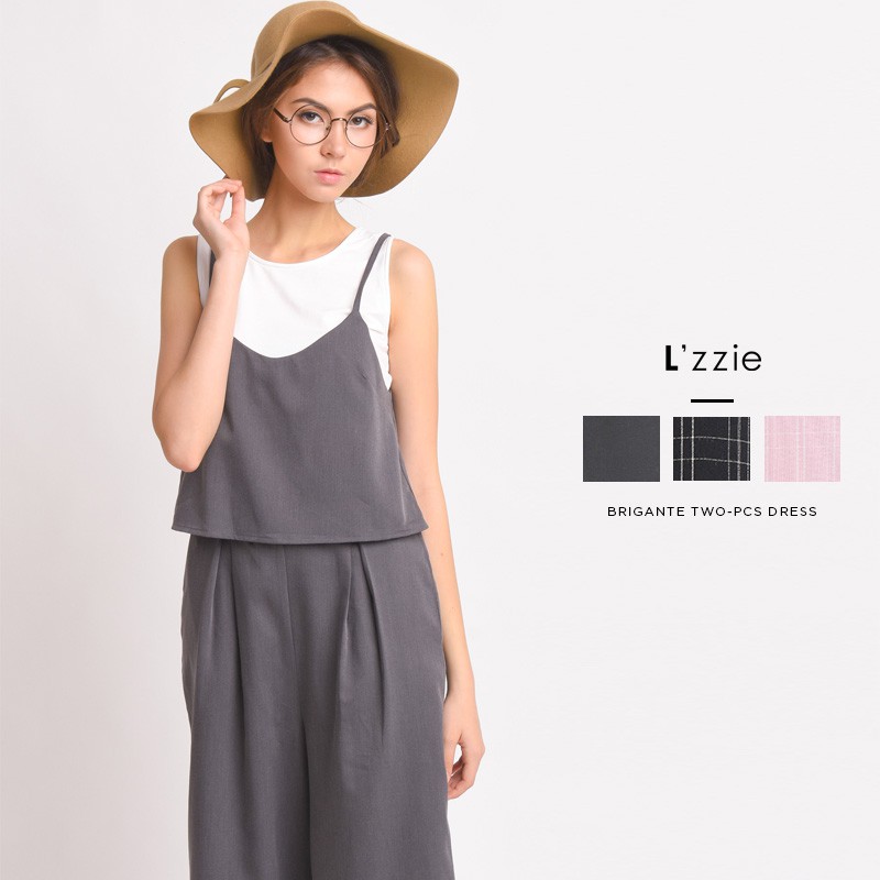 Lzzie Brigante Two-Pcs Jumpsuit - Grey Pink Checked And Black Checked