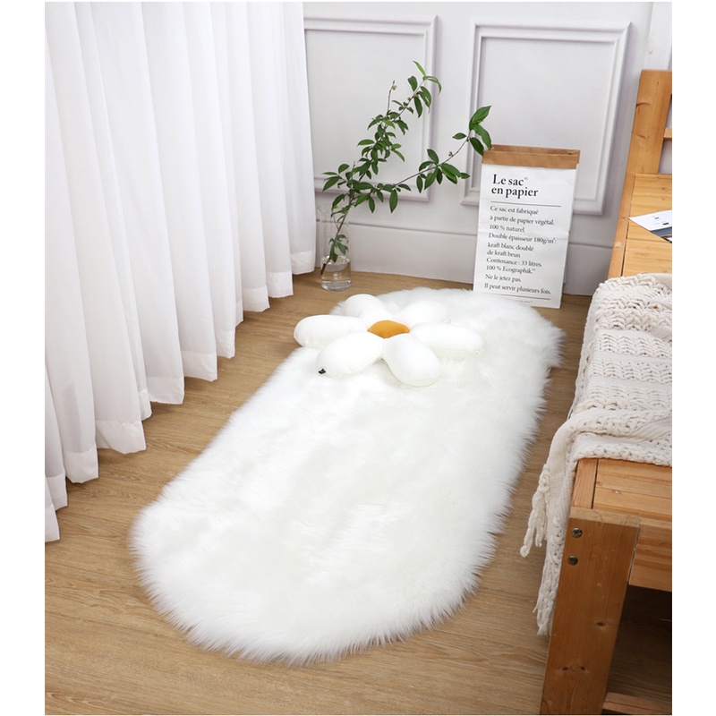 60*180CM White Fluffy Carpet Luxury Faux Fur Carpet Oval Ultra Soft Shaggy Rug Floor Mat Chair Couch Cover for Bedroom Living Room