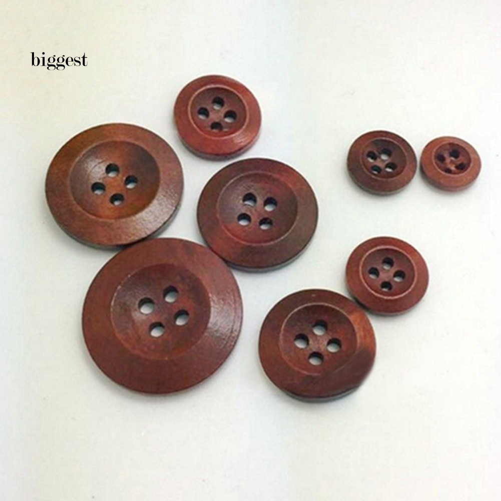 ☆BIG☆50Pcs 4 Holes Solid Color Wooden Round Buttons Clothing Buttons DIY Sewing Craft