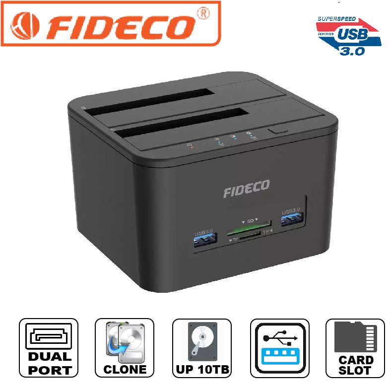 Fideco usb 3 0 hdd docking station dual bay external hard drive with