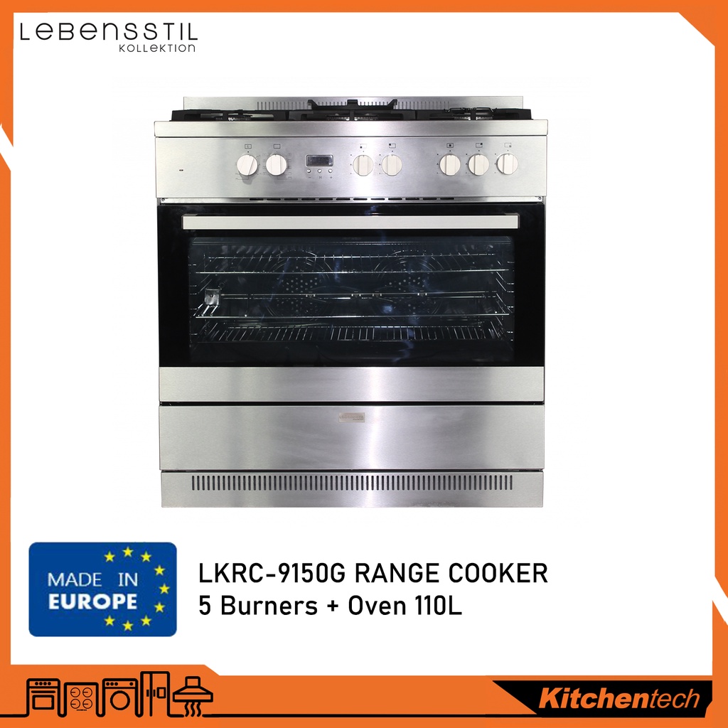 Lebensstil LKRC-9150G Freestanding Range Cooker 5 Burners with 110L Oven Stainless Steel