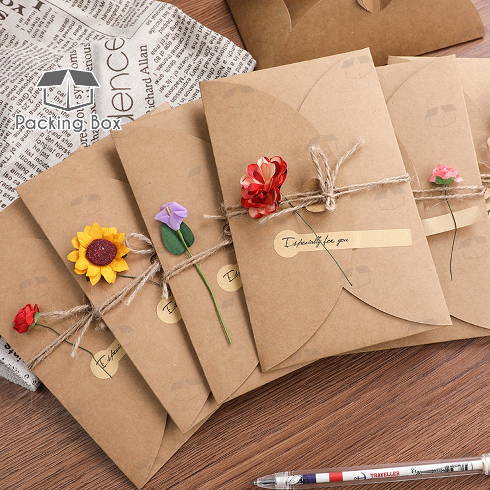 DIY Retro Kraft Paper Dried Flower Birthday Card Folding Greeting Card