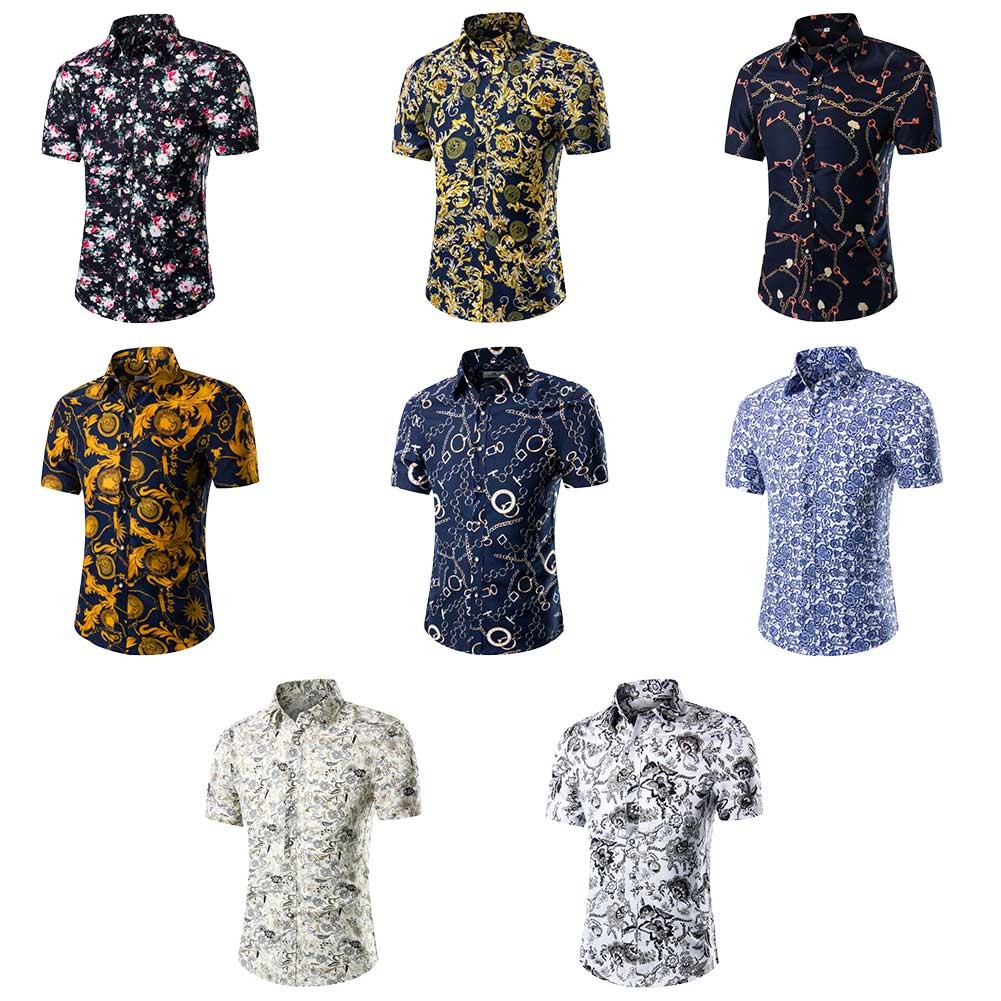 Men s Short Sleeved Shirt Korean  Fashion Casual Floral 