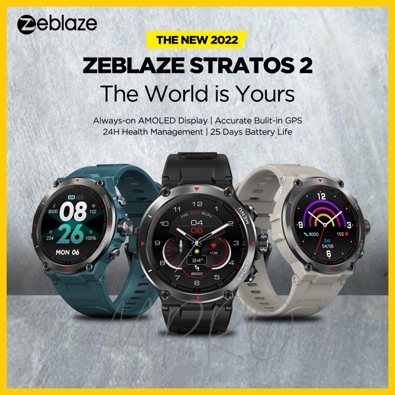 (New Version)Zeblaze Stratos 2 Always-On AMOLED Display 4 Satellite 3 Modes GPS Heart Rate Blood Pressure SpO2 Monitor