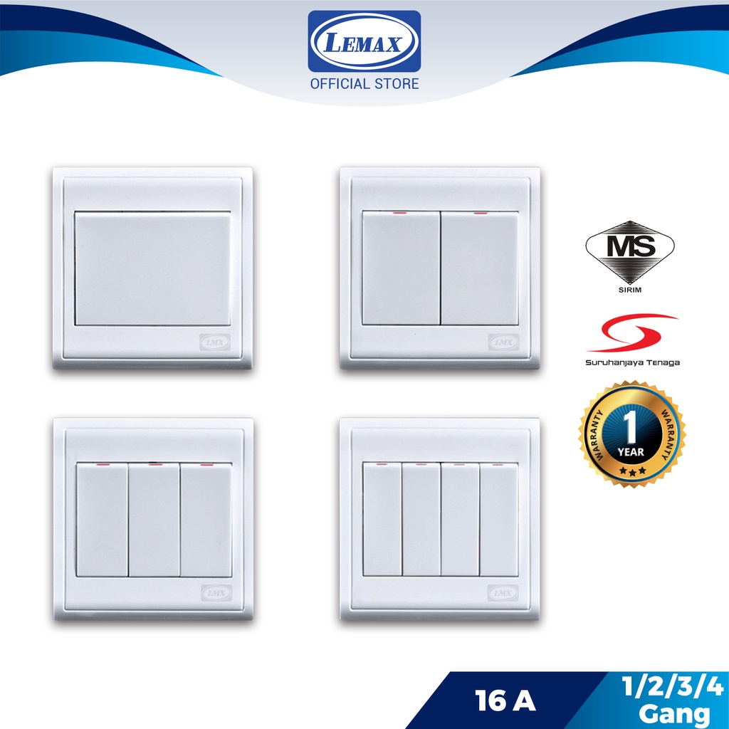 [SIRIM] LMX 16A Flush Switch 1,2,3,4 Gang 1 Way 2 Way Wall Switch Plug Socket Shopee Malaysia