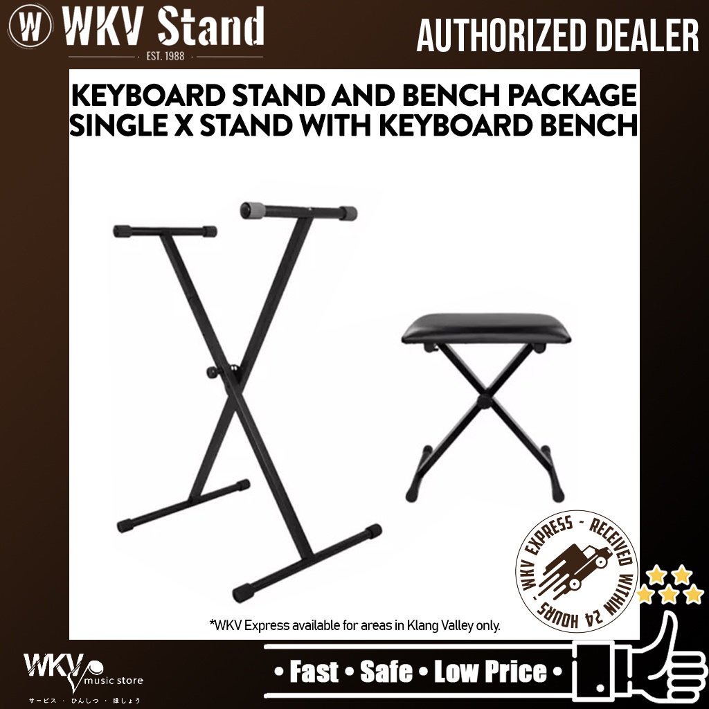 Foldable Standard Keyboard Single X Stand and Keyboard Bench Package Height Adjustable Digital Piano (Casio,Yamaha,Korg)