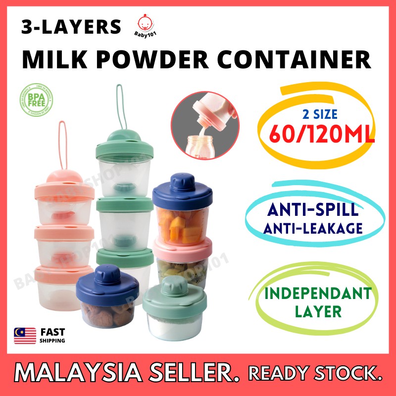 【Baby101】Portable Baby 3 Layer Milk Powder Dispenser Container Breast Milk Storage Box Kotak Penyimpanan Serbuk Susu