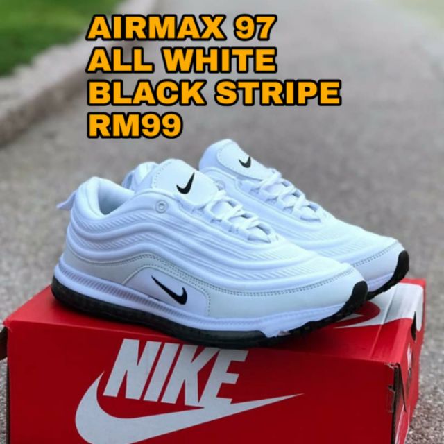 NIKE AIR MAX 97 ALL WHITE BLACK STRIPE 