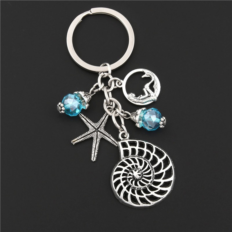 1PC Nautical Starfish Conch Shell Charms keychain Sea Mermaid Keyring Women Holiday Gift Handmade Jewelry E2637