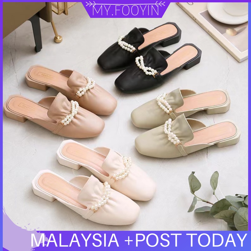 K4 READY STOCK MYFOOYIN Women Sandal pearl leather Shoes Wanita Selipar