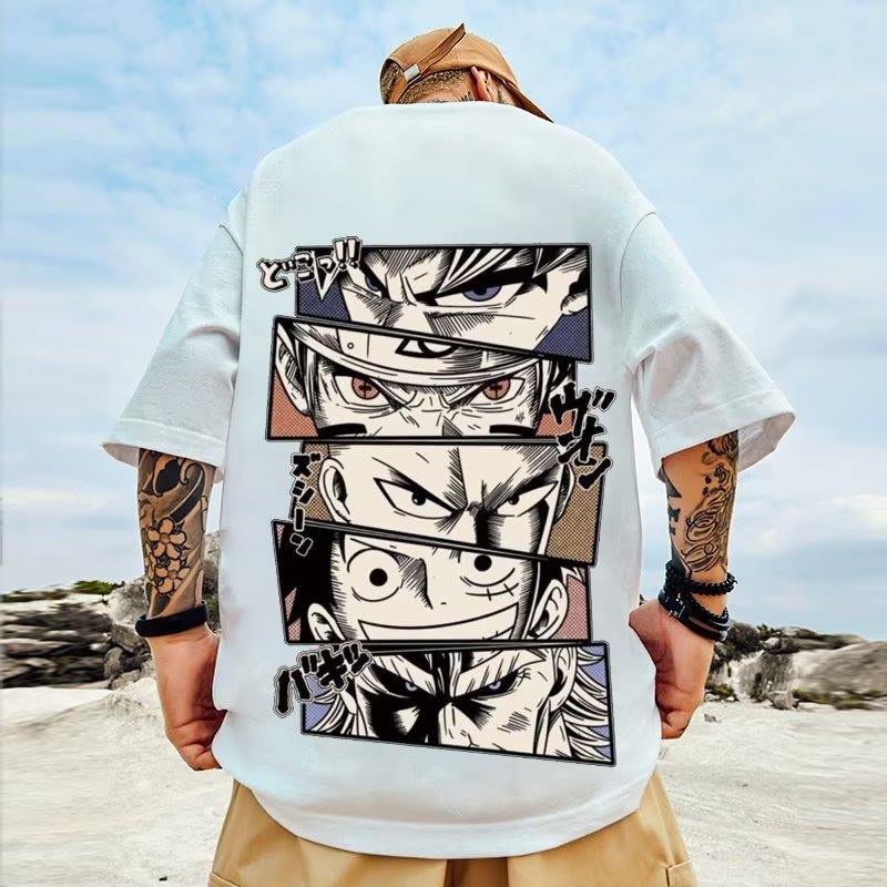 One Piece Luffy Printed Baju T shirt Lelaki Murah Oversized Tshirt Men's Graphic Tees Plus Size Anime Printing Clothing Hip Hop Style Trend Streetwear Korean Fashion Clothes Lengan Pendek Baggy