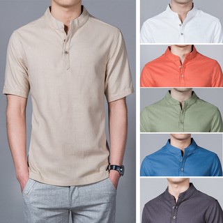 Men's Fashion Linen Shirt men Short Sleeve Slim Fit Leisure Male Shirts blouses