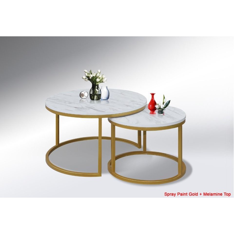 My 2pc Set Round Coffee Table 2 In 1 Coffee Table Metal Leg And Melamine Top Table Readystock Shopee Malaysia