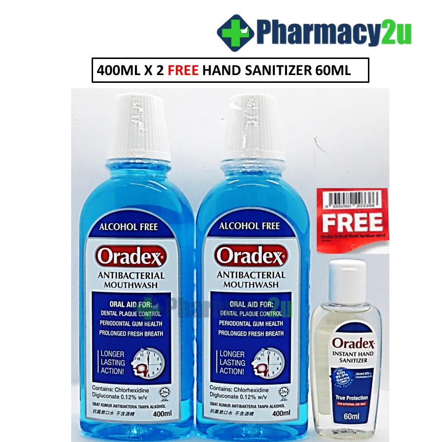 Oradex Antibacterial Mouthwash 400ml X 2 Free Oradex Toothpaste 50g