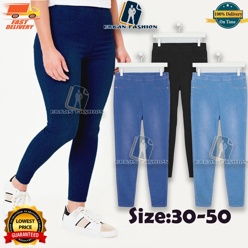 Stretchable Waist Womens Slim Fit Jeggings Plus Size Getah Pinggang Seluar Jegging Jean Wanita Saiz Besar Ready Stock