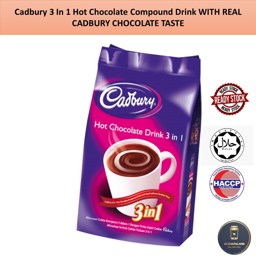 Cadbury 3 In 1 Hot Chocolate Compound Drink With Real Cadbury Chocolate Taste 15 Pack X 30g