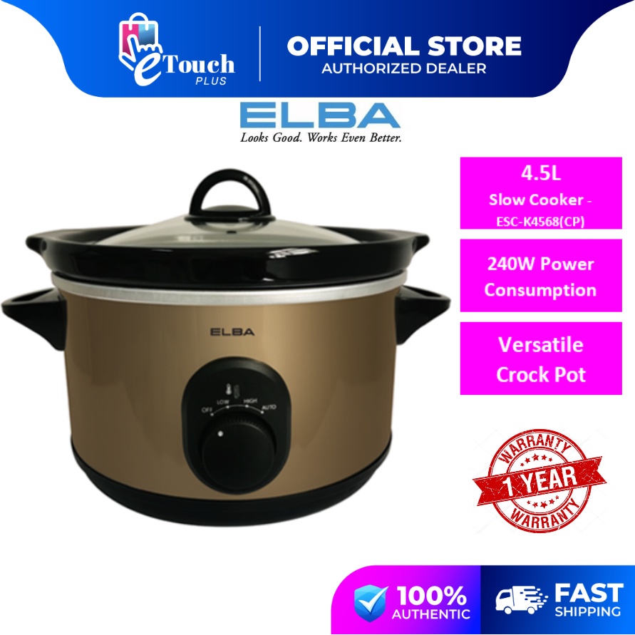 Elba GOLD 4.5L Adjustable Heat Control Versatile Crock Pot Slow Cooker ESC-K4568 (CP)