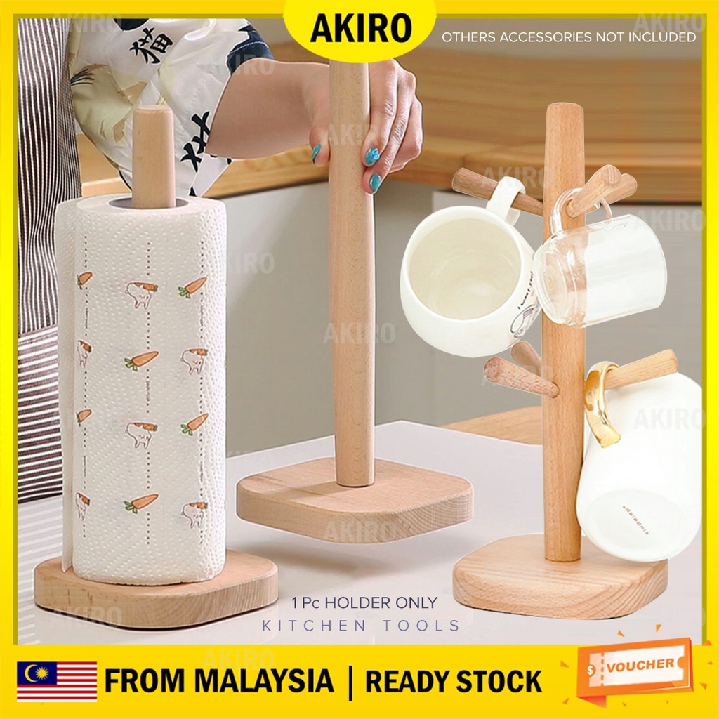 AKIRO Japanese Style Kitchen Paper Holder Tissue Stand Coffee Cup Stand Mug Hanging Kitchen Organizer Rak Dapur 抹布架 杯架