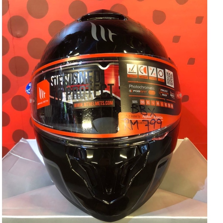 FULLFACE MTHELMETS FLIP UP FU401SV ATOM SV SOLID GLOSS BLACK ( DOUBLE VISOR )