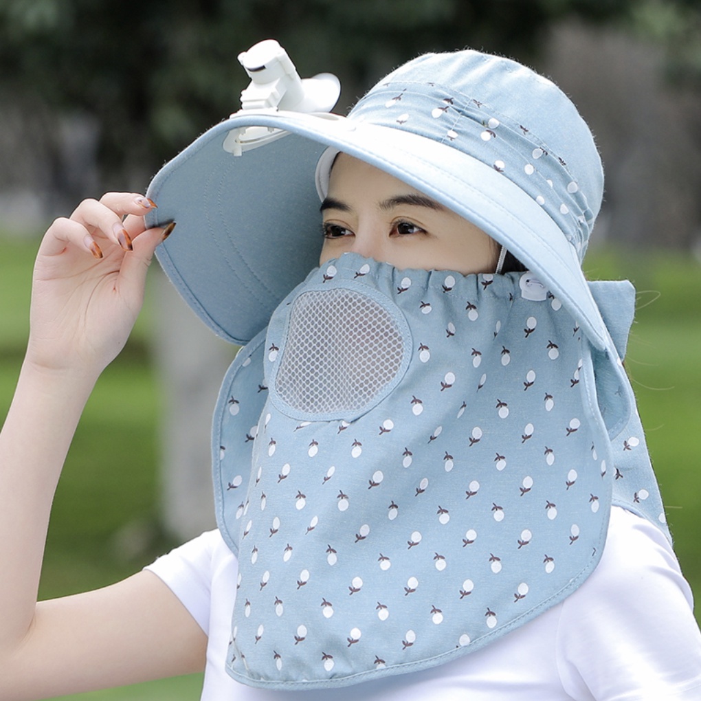 Hat With Fan Female Big Edge Tea Picking Sun Covering Full Face Summer Anti-Ultraviolet Sunscreen Charging USB Cap Camping Electric