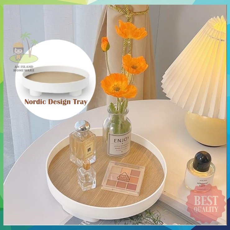 【HOMEWARE】Nordic Ins Design Wooden Round Tray Decorative Make Up Perfume Cosmetics Organizer 化妆圆形托盘