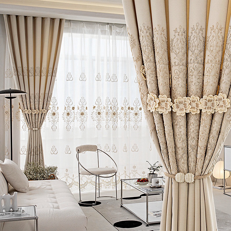 European Style Villa Flower Embroidery Blackout Luxury Curtain Thermal ...