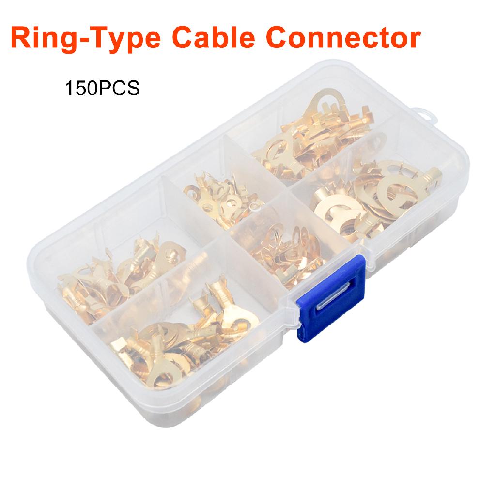 150PCS Insulated Crimp Ring Terminals Wire Connectors Spade Electrical Kit /& Box