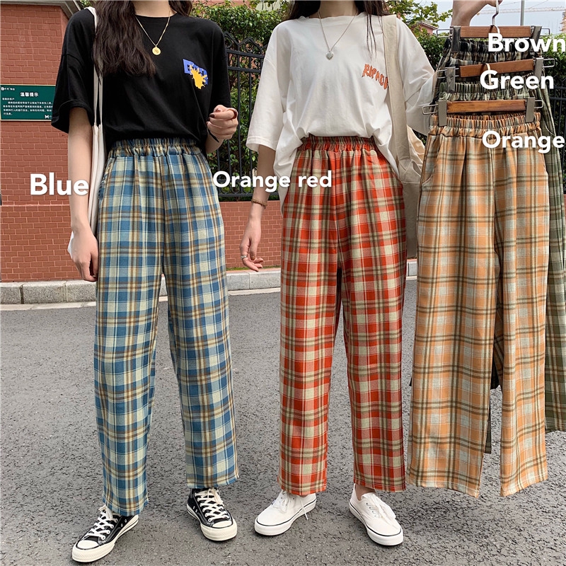 korean plaid pants