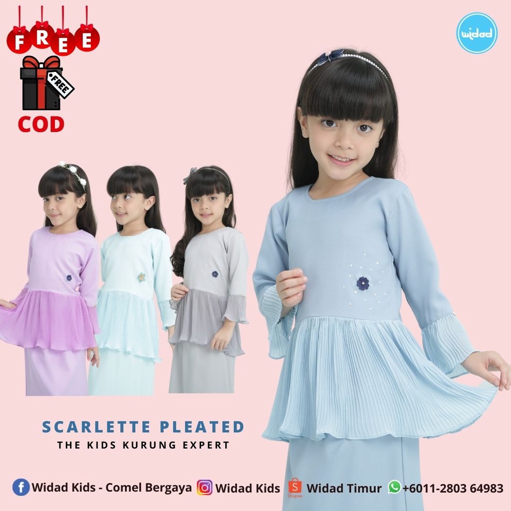 Baju Kurung Kanak-kanak Jubah Kanak-kanak Perempuan Kids Kurung Peplum Pleated Moden Tudung Telekung kasut Tshi