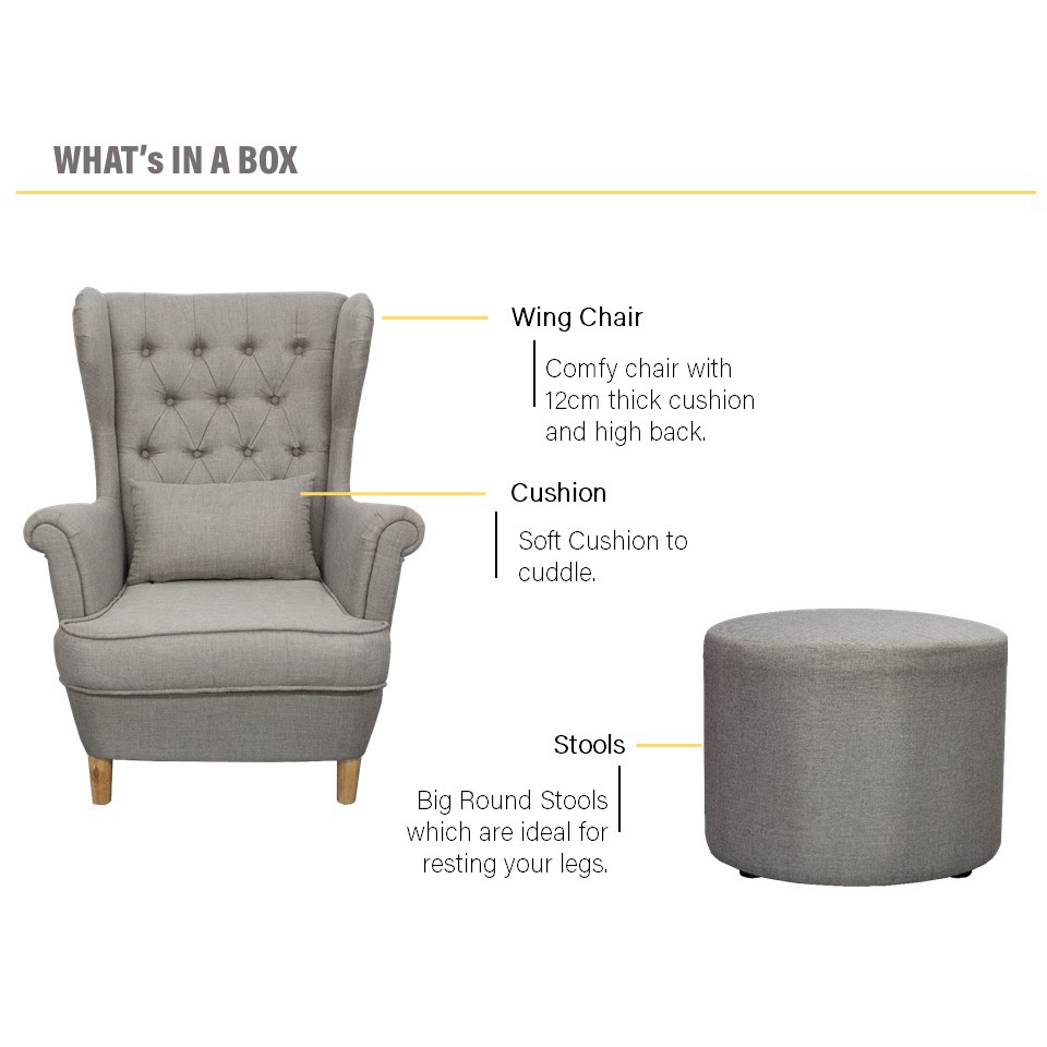 Bishop Canvas Fabric High Back Sofa Wing Chair With Round