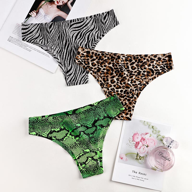 Leopard Ice Silk Panties for Women Seamless Briefs LowRise Underwear M